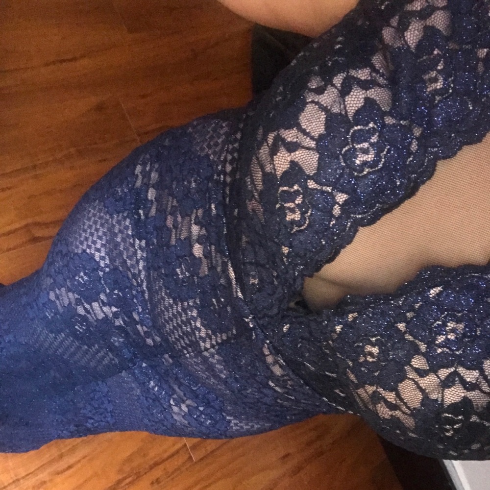 Navy body con gown from Macy’s